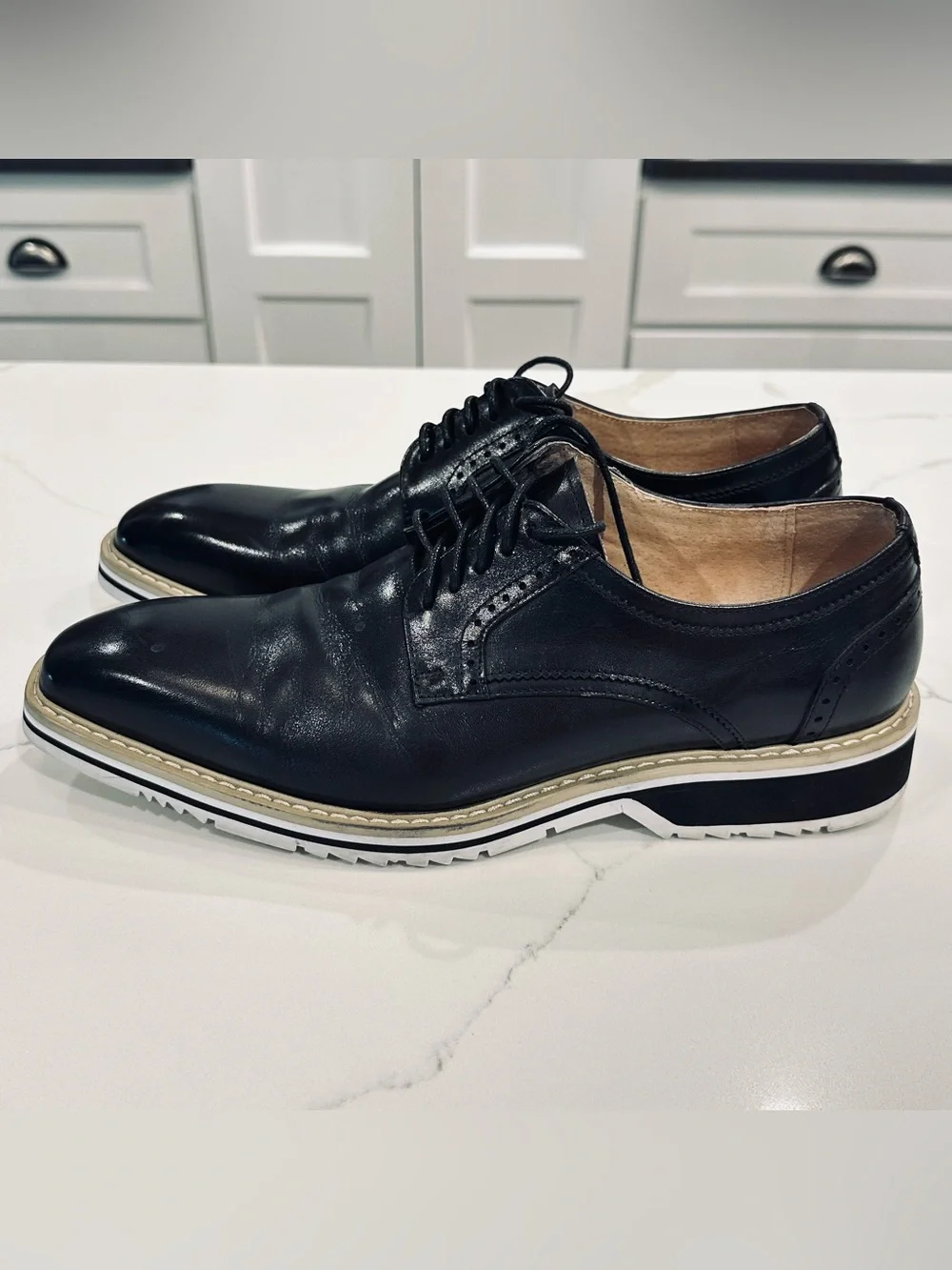 Stacy Adams Barringer Black Leather Plain Toe Oxford Dress Shoes Mens 9.5